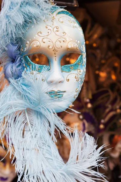 Karnawał Wenecji Piękne Piórowe Maski Placu Świętego Marka — Zdjęcie stockowe