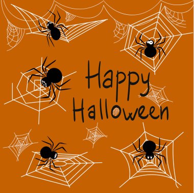  Turuncu arka planda Cadılar Bayramı için ağ ören örümcekler.