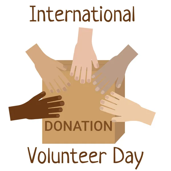 Internationella Volontärdagen Hjälper Händer Med Ett Hjärta Donation — Stock vektor