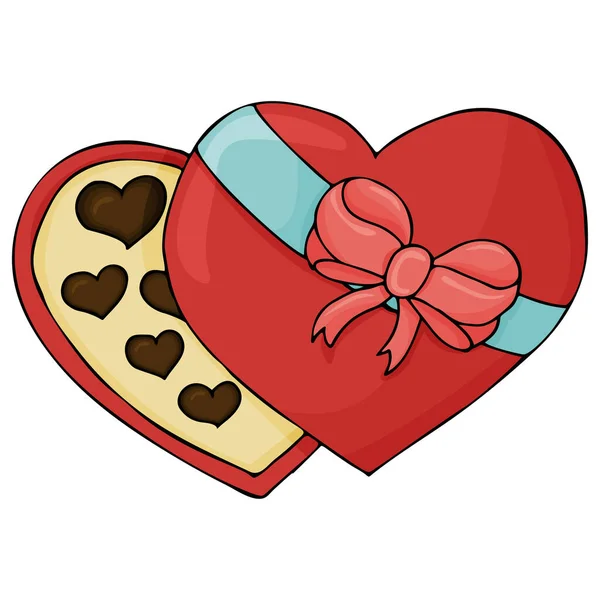 バレンタインデー用のハート型のキャンディボックスで、ドアスタイルと手描きで描かれています。 — ストックベクタ
