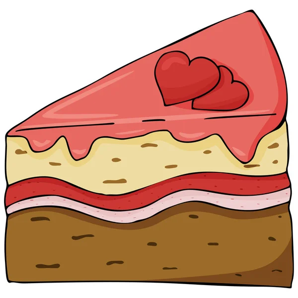 A piece of Valentines Day cake with hearts, made in the style of doodles and hand-drawn —  Vetores de Stock