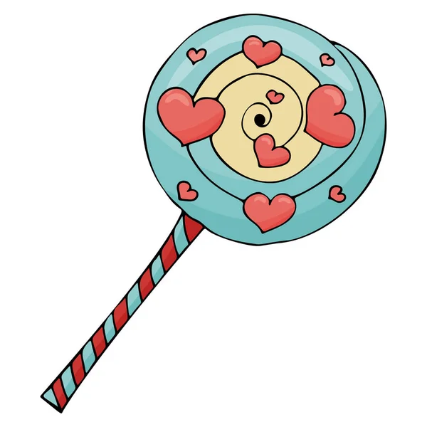 Valentines Day lollipop with hearts, made in the style of doodles and hand-drawn — Wektor stockowy