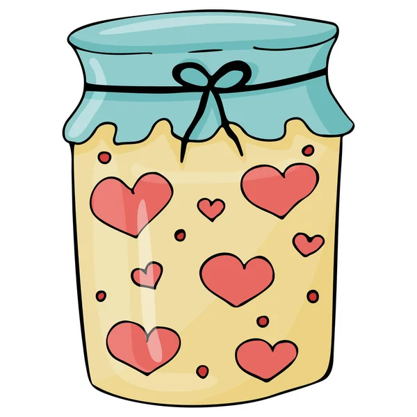 Jar Jam Hearts Valentine Day Made Style Doodles Hand Drawn — Wektor stockowy