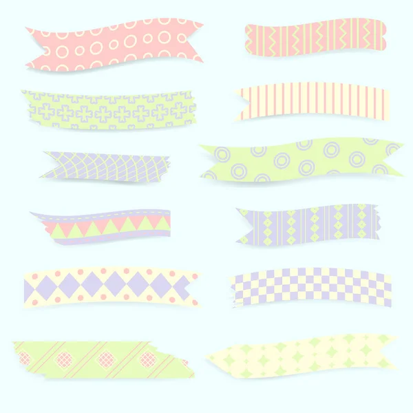 Hassas renklerde geometrik desenli washi bantları.
