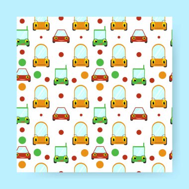  Kusursuz renkli bir desen. Tatlı çizgi film çocuk arabaları.