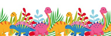  Parlak renkli dinozorlar ve yapraklarla kusursuz bir sınır.
