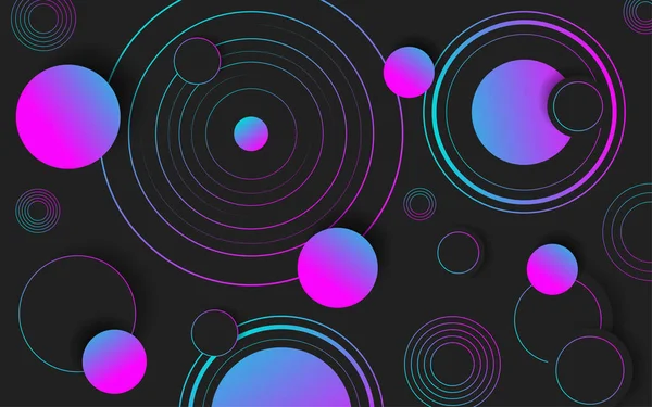 Fondo oscuro abstracto con círculos de degradado azul neón y púrpura — Vector de stock