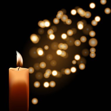 Bokeh ile karanlık bir arkaplanda yanan gerçekçi bir mum