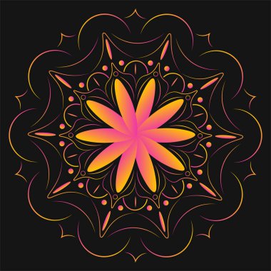 Koyu bir arkaplanda neon bir mandala.