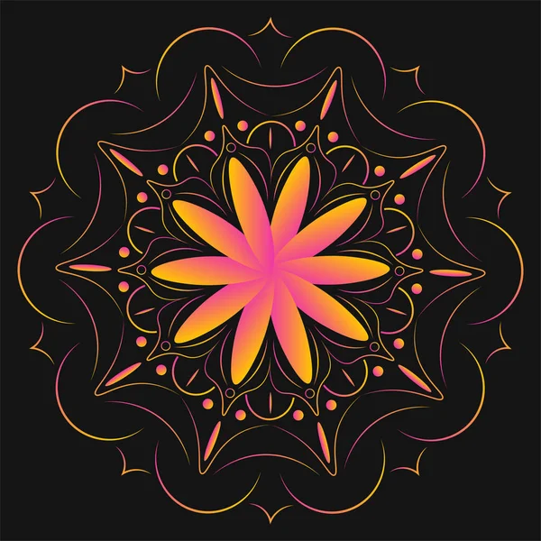 Koyu bir arkaplanda neon bir mandala.