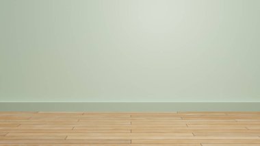 Ekran ürünü sunumu için ahşap zemin dokusuna sahip boş oda temalı pastel duvar
