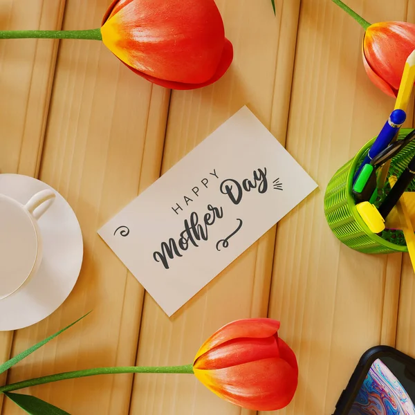 Glad Mamma Dag Internationell Fest Upplösning Med Blomma Bordet — Stockfoto