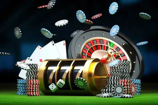 Blackjack Poker Cards Roulette Wheel Online Casino Illustration — стоковое фото