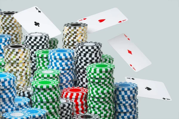 Casino Fichas Tarjetas Aisladas Sobre Fondo Blanco Renderizado Ilustración — Foto de Stock