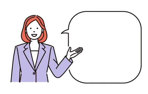 Ilustração Simples Uma Mulher Negócios Dando Uma Explicação Com Uma — Vetor de Stock