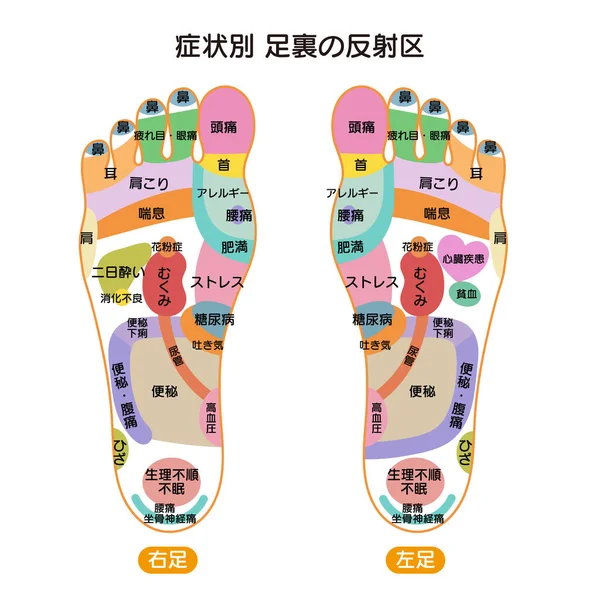 Illustration Reflex Areas Acupoints Sole Foot According Symptoms — Stock Vector