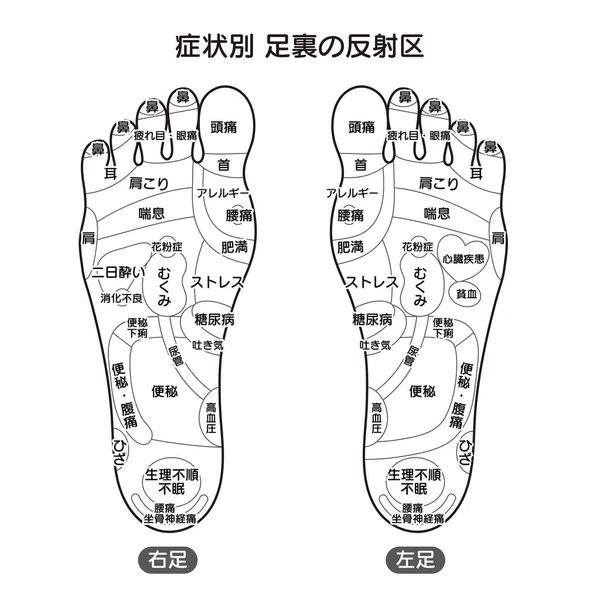 Monochrome Illustration Reflex Areas Acupuncture Points Soles Feet Symptom — Stock Vector