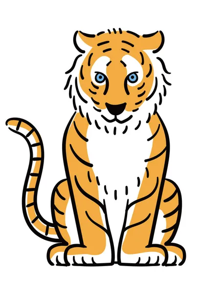 Иллюстрация Передней Части Сидящего Тигра Новогодняя Открытка Тигриный Год — стоковый вектор