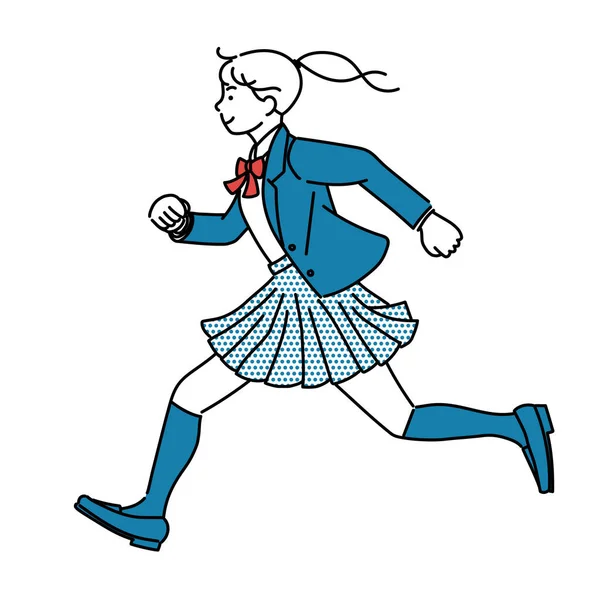 制服姿で走る女子高生 中学生のシンプルなイラスト — ストックベクタ