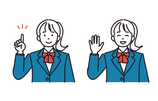 Ilustração Simples Pose Conjunto Meninas Ensino Médio Meninas Ensino Médio — Vetor de Stock