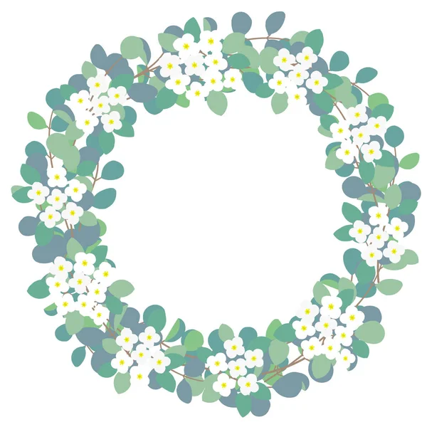 Illustration Simple Eucalyptus Alyssum Wreath — Stock Vector