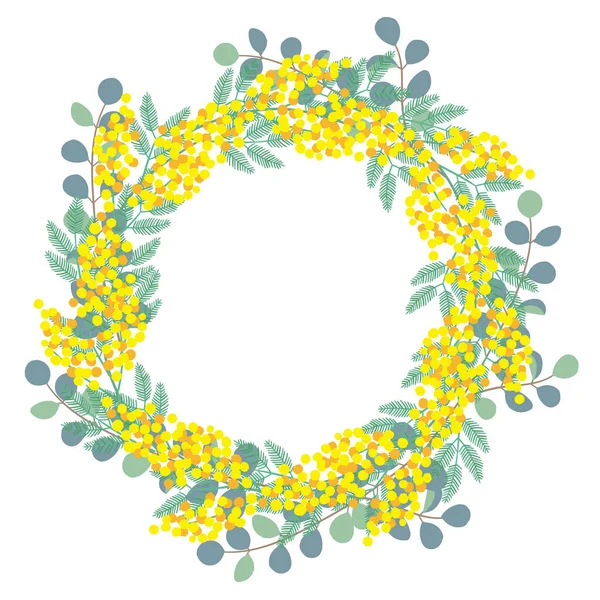 Illustration Simple Mimosa Eucalyptus Wreath — Stock Vector
