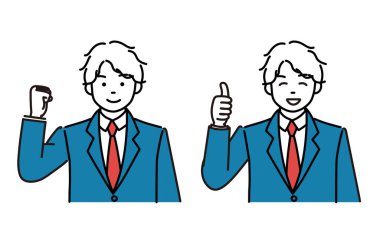 Simple illustration 2 pose set of male students doing guts pose and nice pose