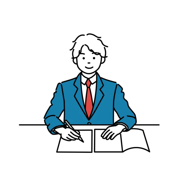 Simple Illustration Male Student Wearing Uniform Taking Classes — Vetor de Stock