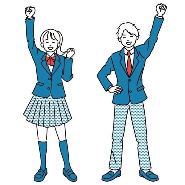 Simple Illustration Set Female Students Male Students Who Pleased Push — ストックベクタ