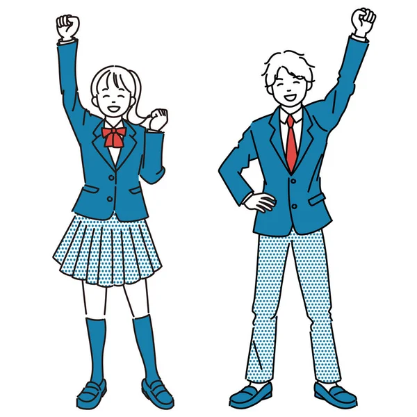 Simple Illustration Set Female Students Male Students Who Pleased Push —  Vetores de Stock