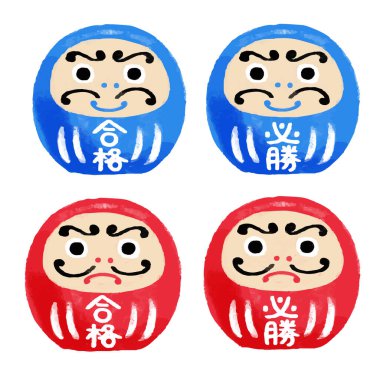 Exam support: Red and blue passing Daruma illustration set