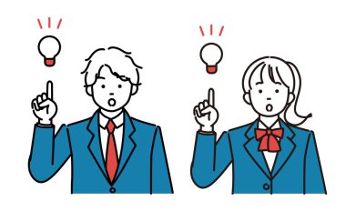 Kadın ve erkek öğrencilerin ilham aldığını gösteren bir dizi basit çizim.