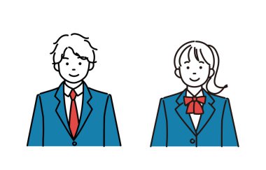 Önüne bakan bir erkek ve kadın öğrencinin basit çizimleri.