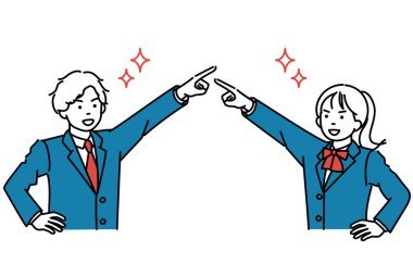 Bir erkek ve kız öğrencinin bir hedefi gösteren basit bir çizim.