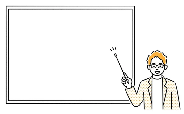 Illustrazione Uomo Che Spiega Usando Una Lavagna Bianca Dati Vettoriali — Vettoriale Stock