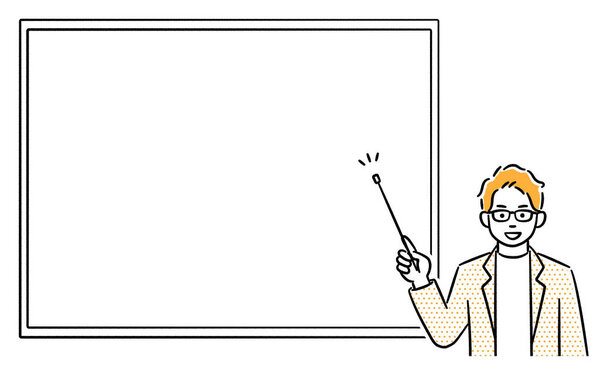 It is an illustration of a man explaining using a whiteboard.Vector data that is easy to edit.