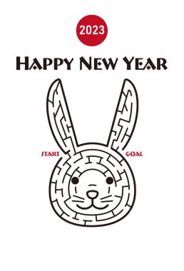 2023 yılının yeni yıl kartı, bir tavşanın yüzünün labirent çizimi. Çok çeşitli çeşitleri var..