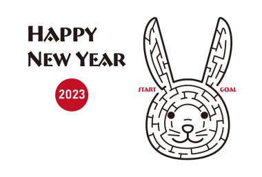 2023 yılının yeni yıl kartı, bir tavşanın yüzünün labirent çizimi. Çok çeşitli çeşitleri var..