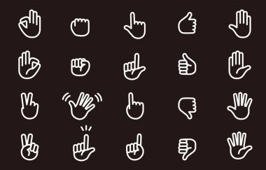 Basit bir monokrom el simgesi seti. Kullanımı kolay vektör materyali