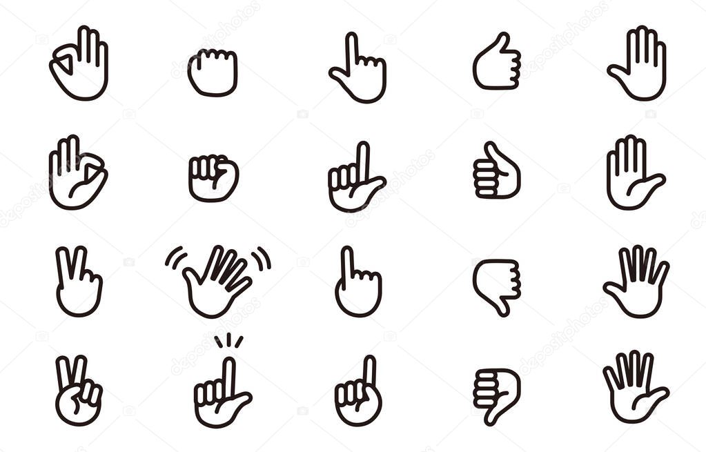 A simple monochrome hand icon set.Easy-to-use vector material
