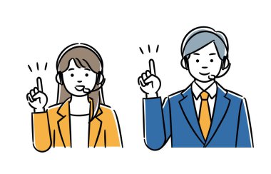 Çağrı merkezindeki kadın ve erkeklerin basit bir illüstrasyonudur. Düzenlemesi kolay vektör verileri.