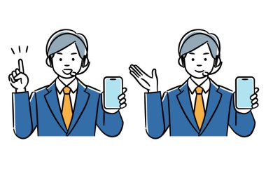 Çağrı merkezindeki bir adamın basit bir illüstrasyon setidir. Bunu akıllı telefonla açıklar. Vektör verilerini düzenlemek kolaydır..