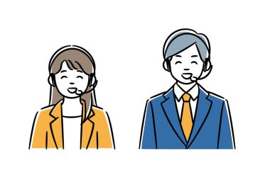 Çağrı merkezindeki kadın ve erkeklerin basit bir illüstrasyonudur. Düzenlemesi kolay vektör verileri.