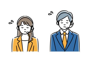 Çağrı merkezindeki kadın ve erkeklerin basit bir illüstrasyonudur. Düzenlemesi kolay vektör verileri.