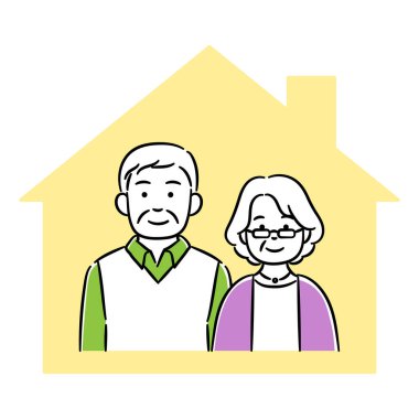 Yaşlı çiftin basit bir çizimi