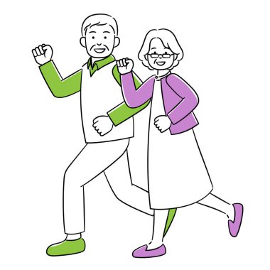 Gülümseyerek koşan yaşlı bir kadının basit bir çizimi.