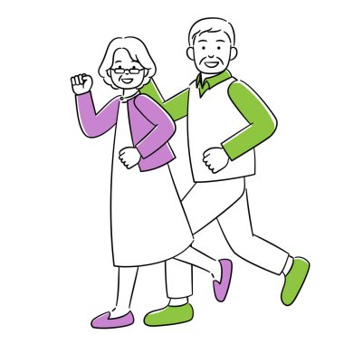 Gülümseyerek koşan yaşlı bir kadının basit bir çizimi.