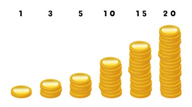 Üç boyutlu istiflenmiş madeni paraların çizimi