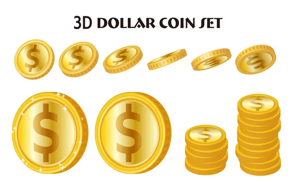 Háromdimenziós Aranydollár Illusztrációs Készlet — Stock Vector