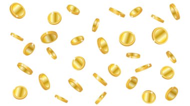 Düşen çok sayıda madeni paranın arkaplan çizimi (beyaz arkaplan)